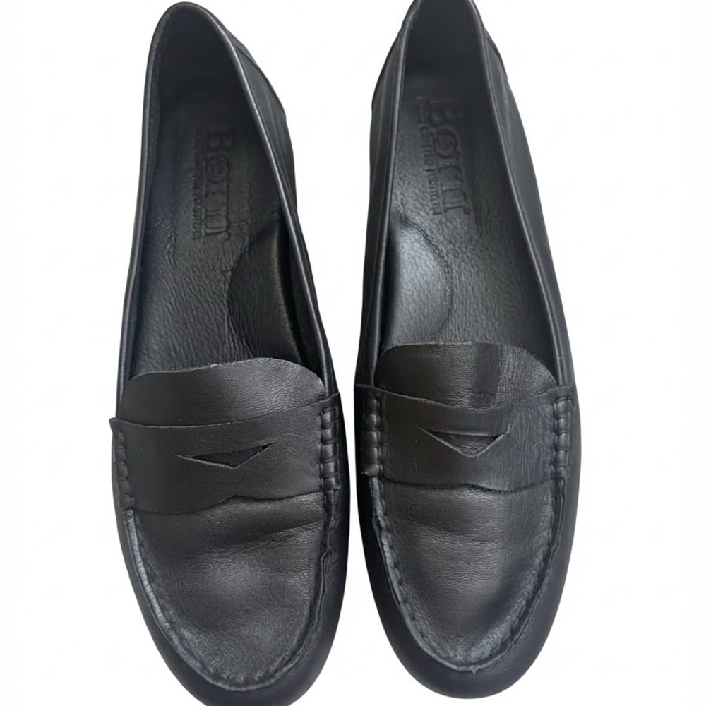 Børn Black Leather Penny Loafers Comfort Slip On Flats - Size 8